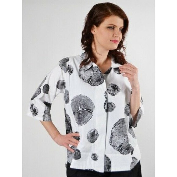 Snapdragon & Twig Tops - Snapdragon & Twig White Black Button Up Lagenlook Alice Urchin Top Medium